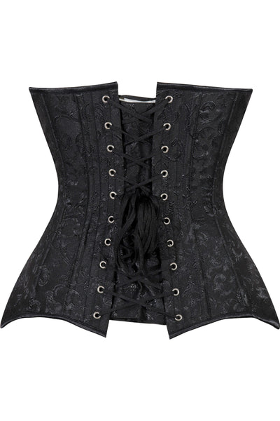Lavish Black Brocade Overbust Corset W/Busk Closure