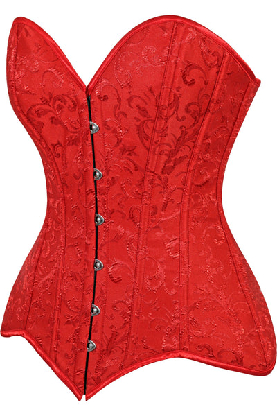 Lavish Red Brocade Overbust Corset W/Busk Closure