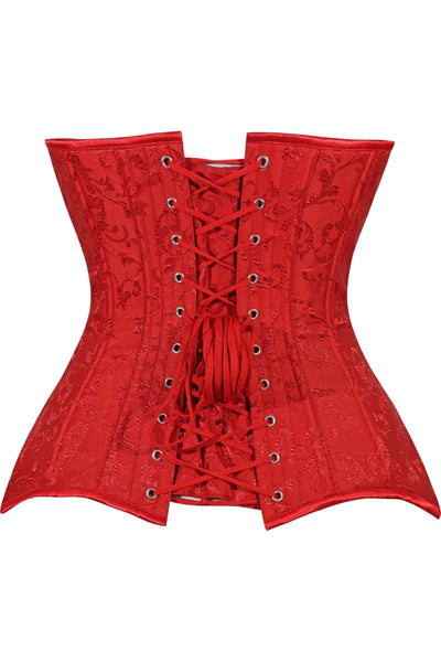 Lavish Red Brocade Overbust Corset W/Busk Closure