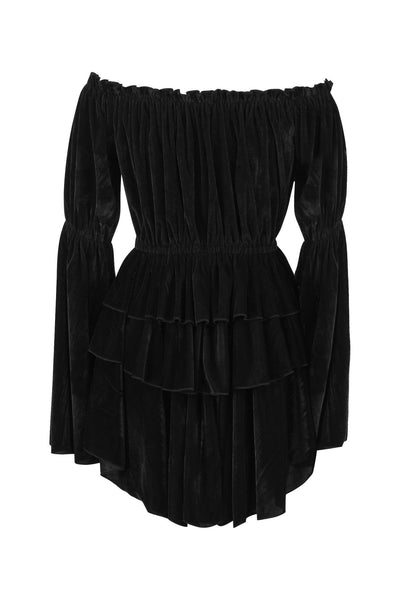 Black Velvet Ruffle Dress