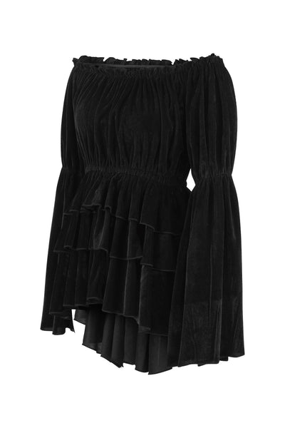 Black Velvet Ruffle Dress