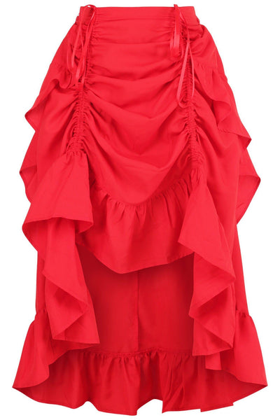 Red Crepe Adjustable High Low Skirt