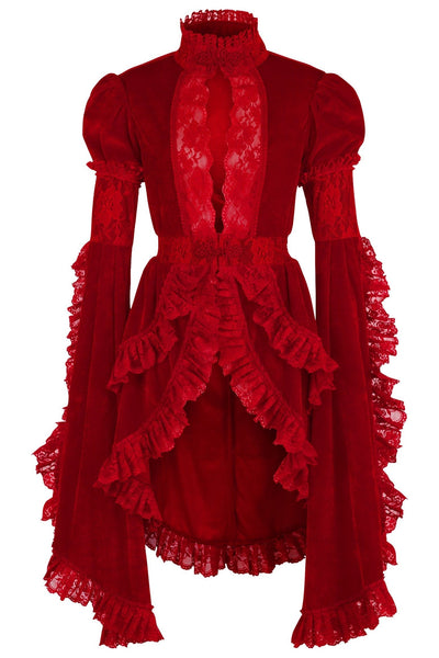 Dark Red Velvet & Lace Ruffled Jacket