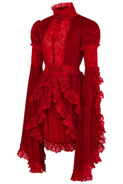 Dark Red Velvet & Lace Ruffled Jacket