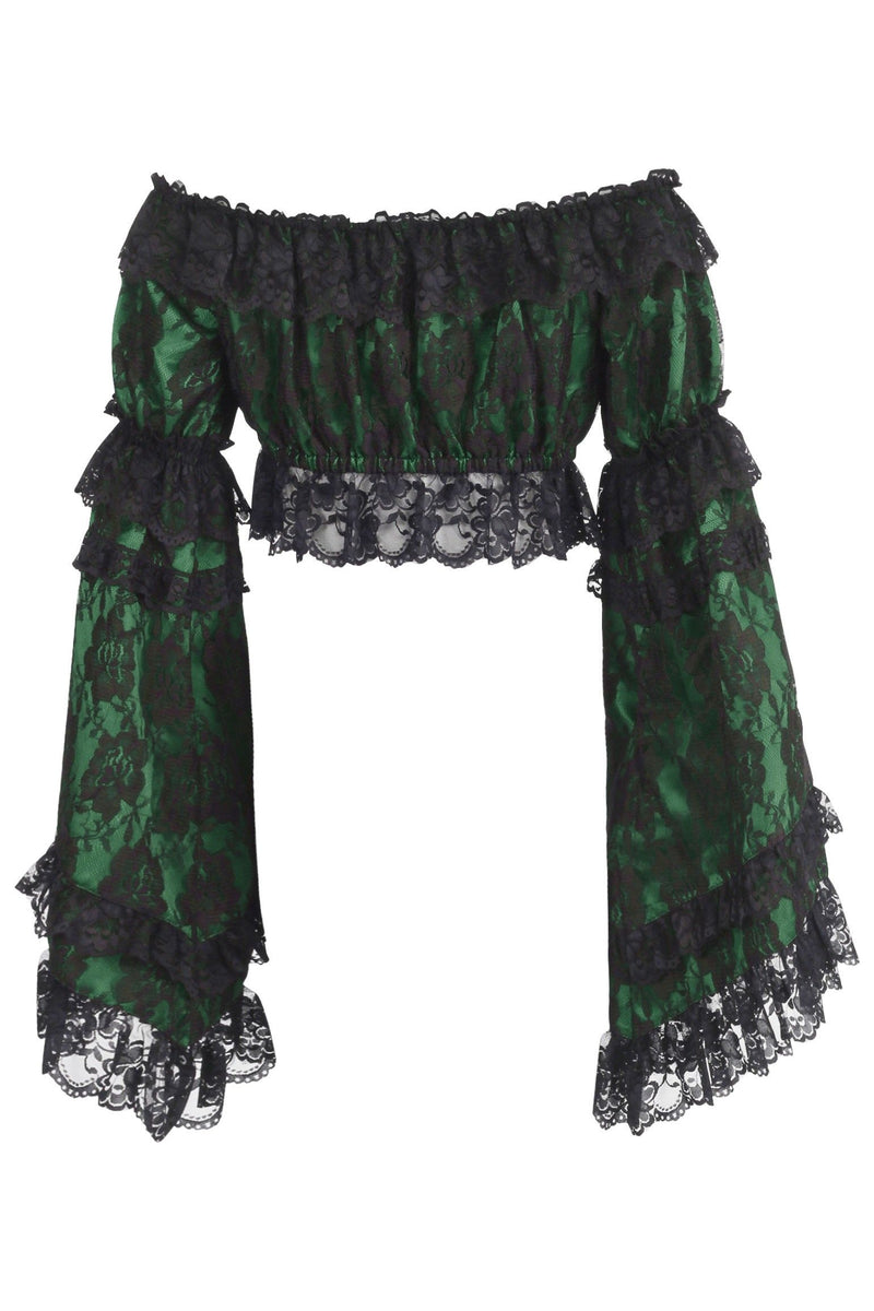 Gold/Black Brocade Smocked Flare Sleeve Peasant Top