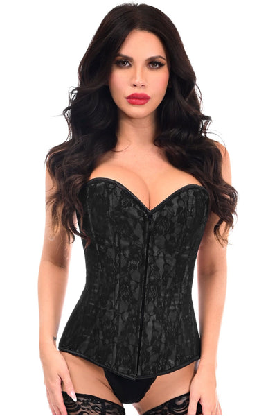 Lavish Black Lace Front Zipper Corset