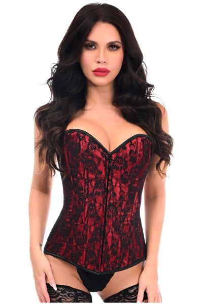 Lavish Red Lace Front Zipper Corset