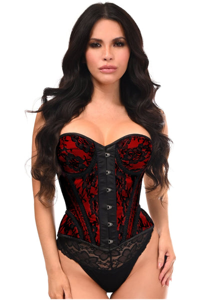 Top Drawer Red w/Black Lace Steel Boned Underwire Bustier Corset