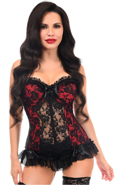 Lavish Red w/Black Lace & Lycra Hook & Eye Stretch Bustier Corset