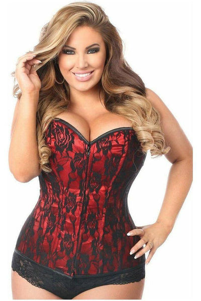 Lavish Red Lace Front Zipper Corset - Daisy Corsets