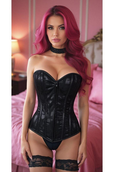 Lavish Black Lace Front Zipper Corset