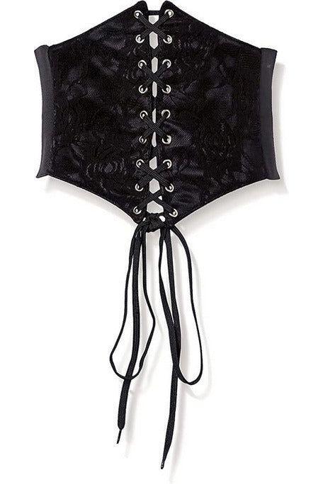 Lavish Black w/Black Lace Overlay Corset Belt Cincher Large Lavish Black w/Black Lace Overlay Corset Belt Cincher Large