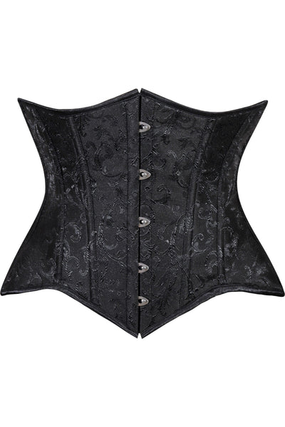 Lavish Black Brocade Waist Cincher Under Bust Corset w/Front Busk Closure