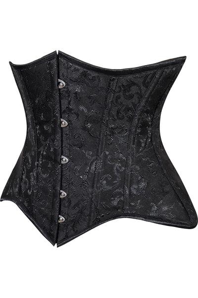 Lavish Black Brocade Waist Cincher Under Bust Corset w/Front Busk Closure