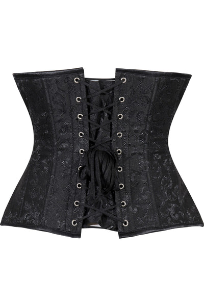 Lavish Black Brocade Waist Cincher Under Bust Corset w/Front Busk Closure