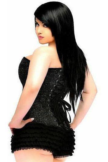 Lavish Black Glitter Side Zipper Corset - Daisy Corsets