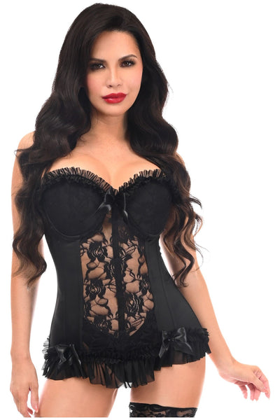Lavish Black Lycra & Lace Hook & Eye Stretch Bustier Corset