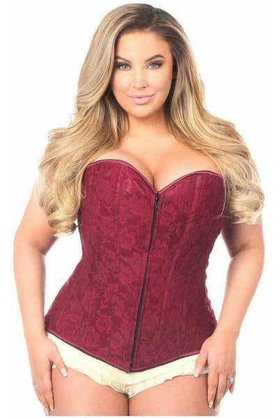 Lavish Wine Lace Overbust Corset w/Zipper - Daisy Corsets