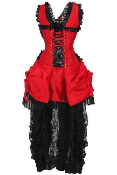 Daisy Corsets Top Drawer Steel Boned Red/Black Lace Victorian Bustle