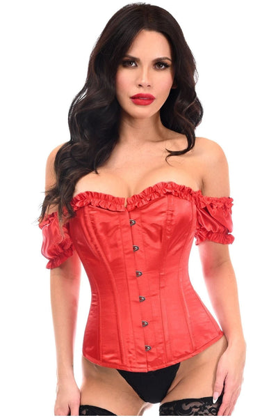 Top Drawer Steel Boned Red Satin Overbust Corset w/Sleeves