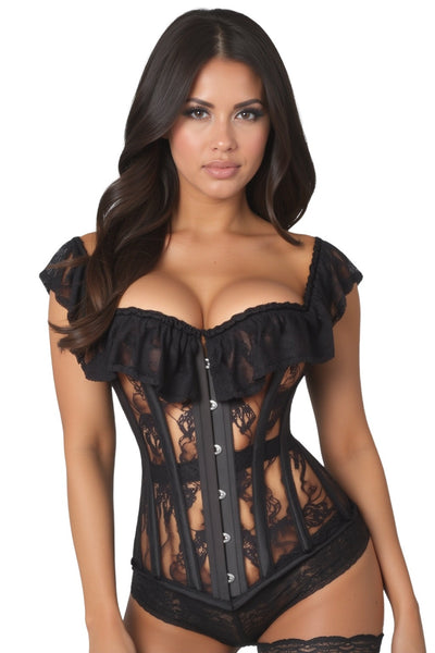 Top Drawer Black Sheer Lace Steel Boned Corset