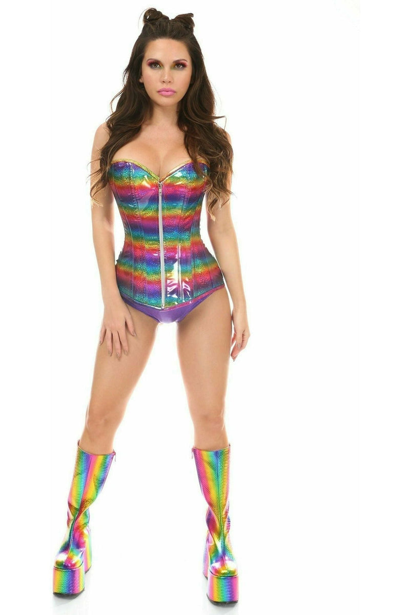 Rainbow Glitter Steel Boned Underbust Corset with Garter Loops main image 1