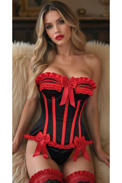 Top Drawer Black/Red Steel Boned Burlesque Corset