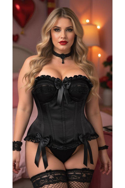 Top Drawer Black Satin Steel Boned Overbust Corset