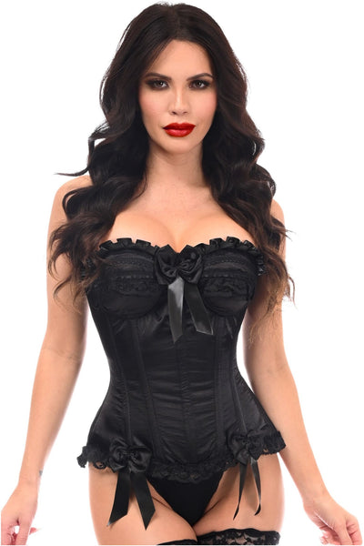 Top Drawer Black Satin Steel Boned Overbust Corset
