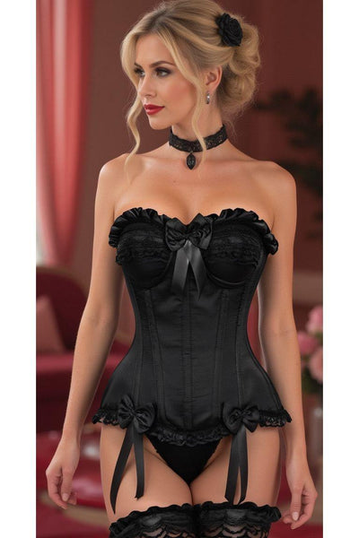 Top Drawer Black Satin Steel Boned Overbust Corset