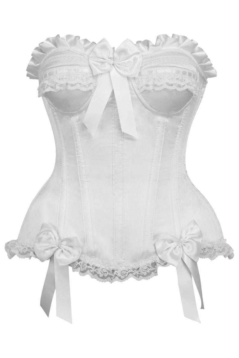 Top Drawer White Satin Steel Boned Burlesque Corset | Daisy