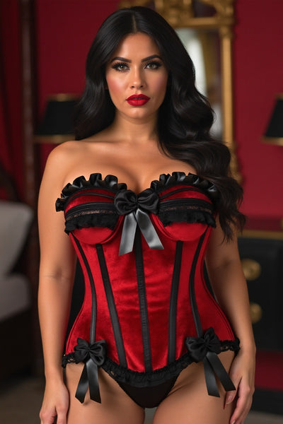 Top Drawer Dark Red Velvet Steel Boned Burlesque Corset