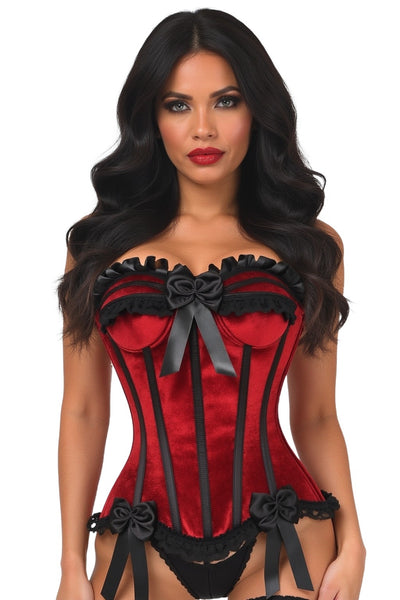 Top Drawer Dark Red Velvet Steel Boned Burlesque Corset