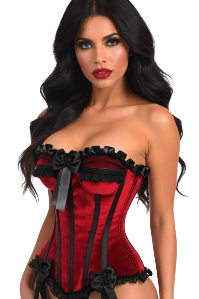 Top Drawer Dark Red Velvet Steel Boned Burlesque Corset