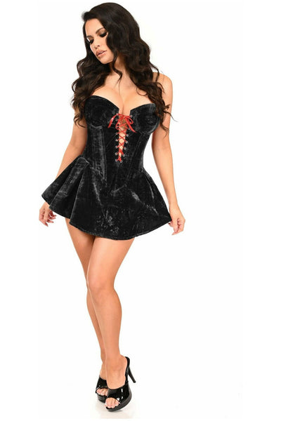 Top Drawer Black Velvet Steel Boned Corset Dress