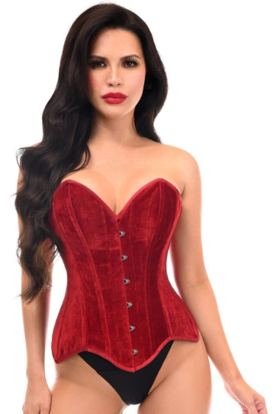 Top Drawer Dark Red Velvet Steel Boned Overbust Corset