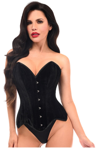 Top Drawer Black Velvet Steel Boned Overbust Corset