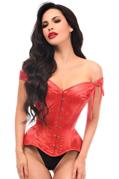 Top Drawer Red Satin Steel Boned Corset w/Straps