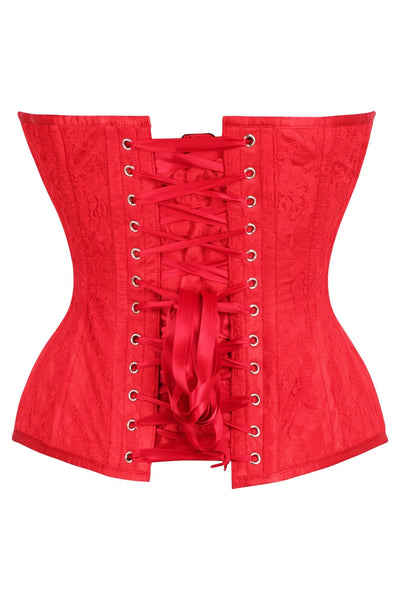 Top Drawer Red Satin w/Red Lace Overlay Steel Boned Overbust Corset