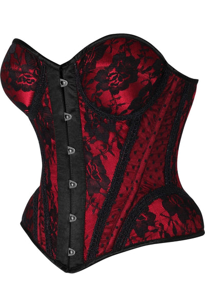Top Drawer Red w/Black Lace Steel Boned Underwire Bustier Corset