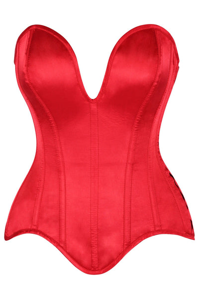 Top Drawer Steel Boned Red Satin Plunge Neckline Overbust Corset