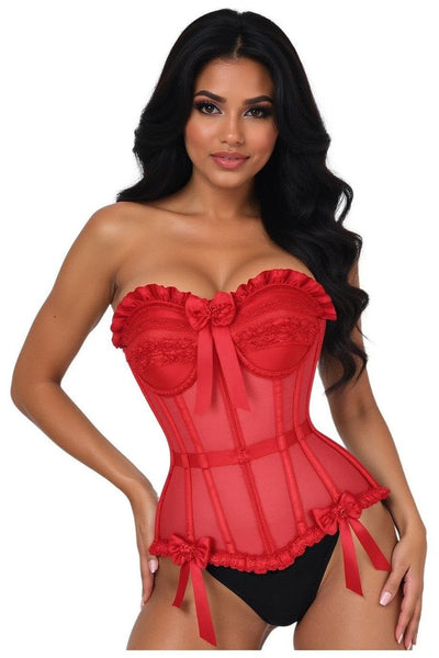 Top Drawer Steel Boned Red Mesh Underwire Bustier Corset