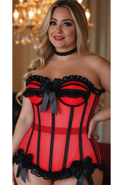 Top Drawer Steel Boned Red/Black Mesh Underwire Bustier Corset