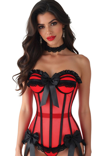 Top Drawer Steel Boned Red/Black Mesh Underwire Bustier Corset