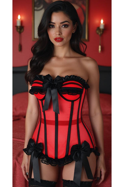 Top Drawer Steel Boned Red/Black Mesh Underwire Bustier Corset