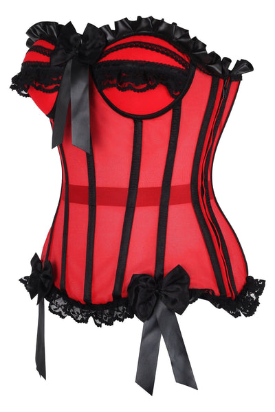 Top Drawer Steel Boned Red/Black Mesh Underwire Bustier Corset