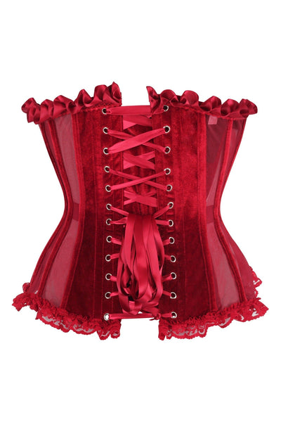 Top Drawer Steel Boned Dark Red Mesh & Velvet Underwire Bustier Corset