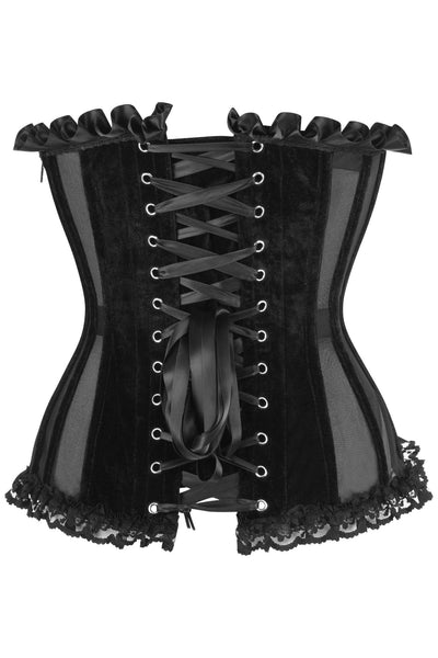 Top Drawer Steel Boned Black Mesh & Velvet Underwire Bustier Corset