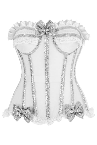 Top Drawer Steel Boned Silver Sequin Underwire Bustier Corset