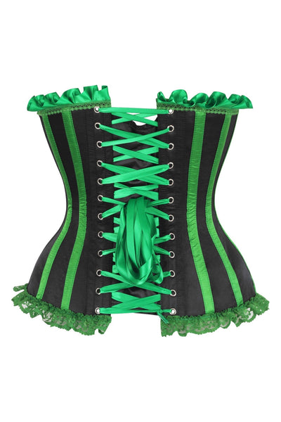 Top Drawer Black/Green Satin Steel Boned Burlesque Corset